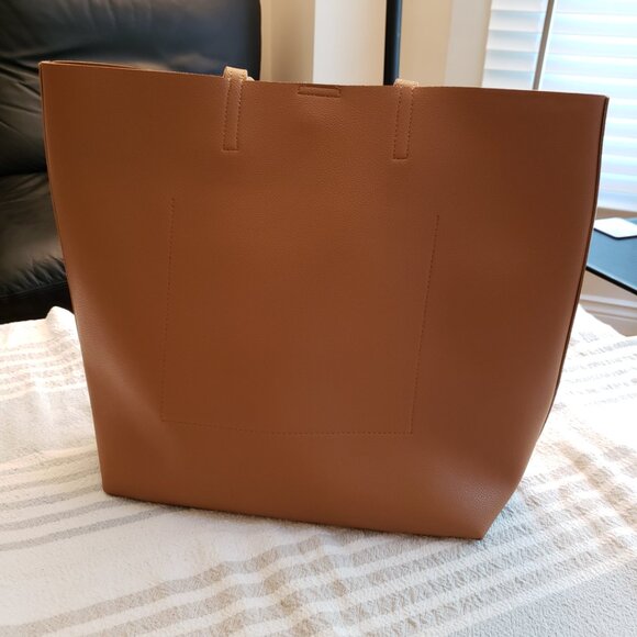 Artisan vegan leather tote with clutch, brown - Picture 5 of 9